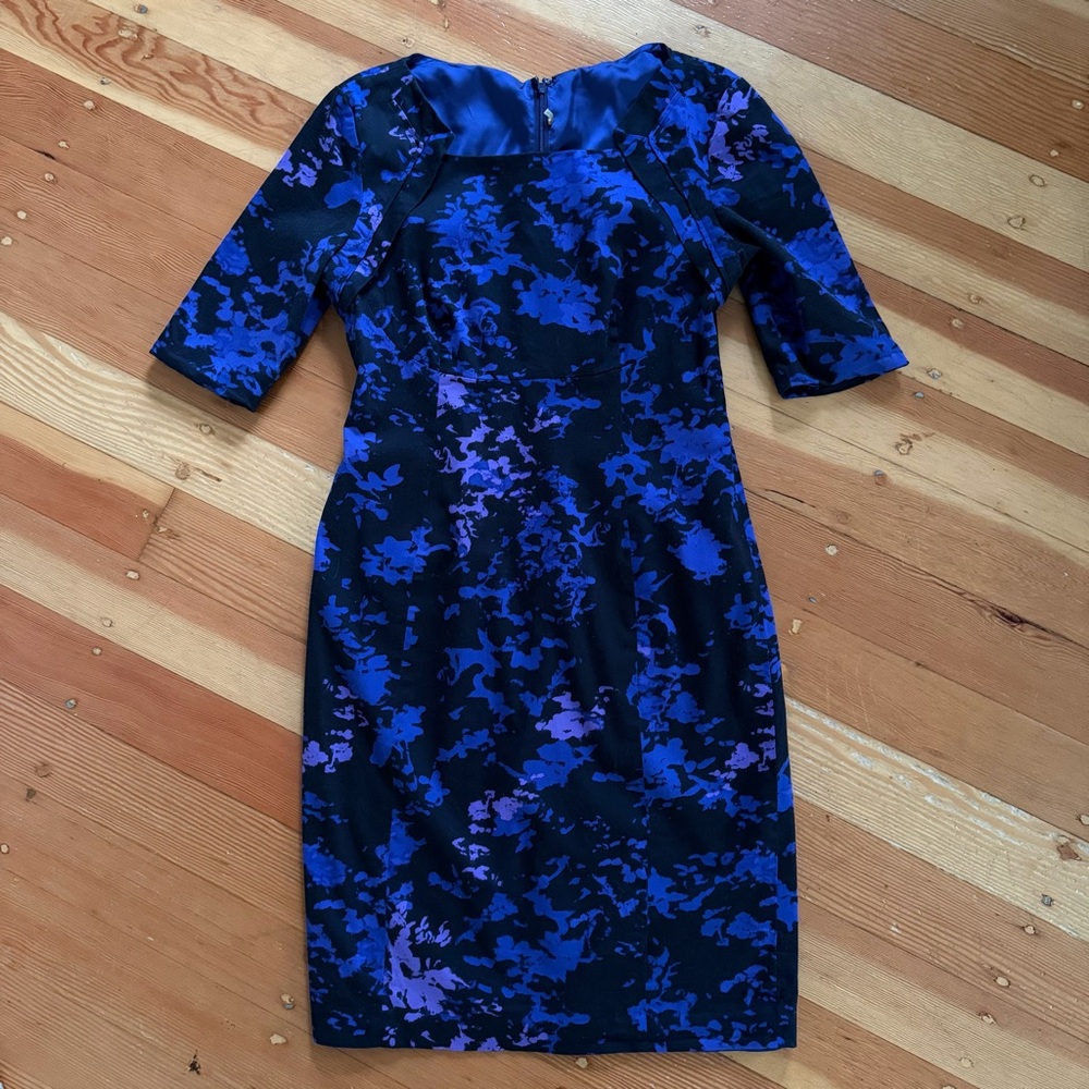 Elie Tahari Purple‎ Floral Short Sleeve Sheath Dress 8